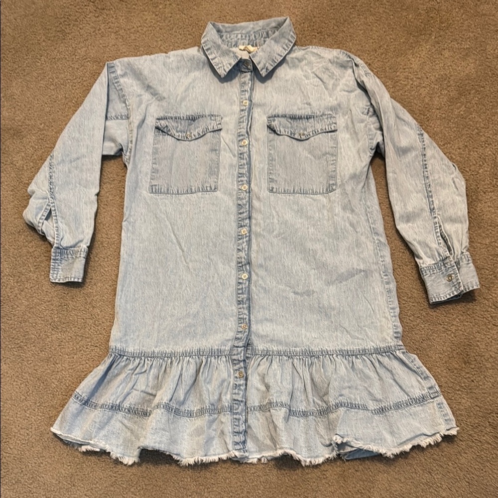 Elan Blue Ruffled Buttoned Mini Dress